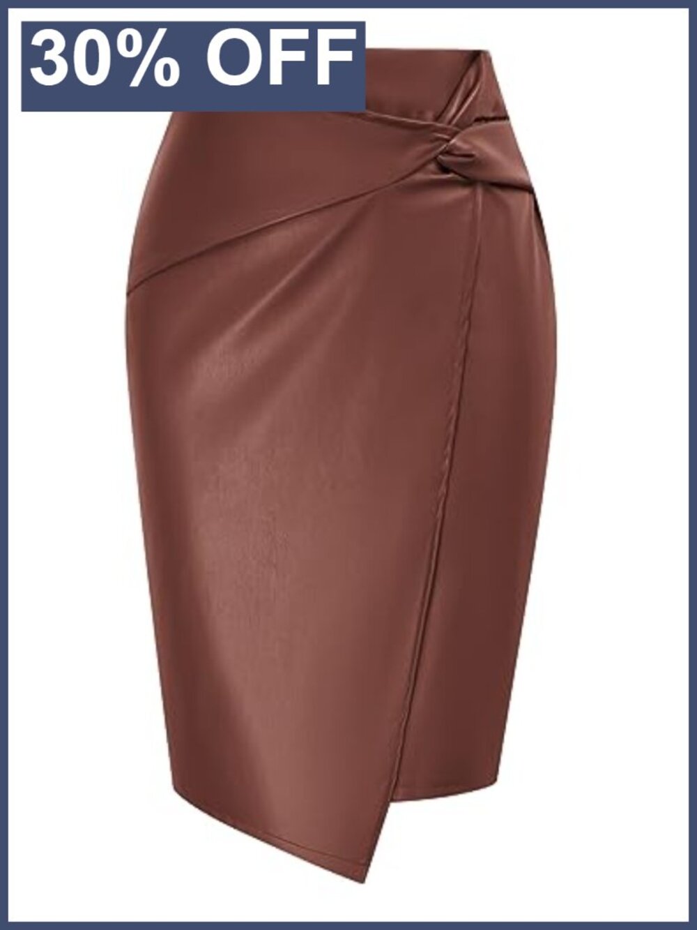 Faux Leather Midi Skirt High Waist Wrap Bodycon Pencil Office